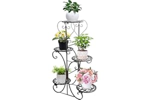 Shoze 5 Tier Plant Stand Metal Tall Flower Pot Rack Holder Multi-Layer Display Planter Shelf for Indoor Outdoor 40 x 83 x 22cm Black