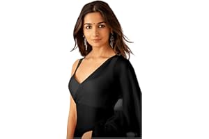Sidhidata Damen Plain Pure Georgette Sari mit ungenähtem Blusenstück (Rocky Aur Rani Ki Prem Kahani Alia Bhatt Saree)