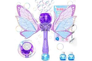 Bombble Farfalla Bacchetta per Bolle per Bambini,Automatica Macchina Bolla di Sapone 10000+ Bolle con Luci/2 Soluzione/10 Fori,Portatile Macchina Bacchetta Bolla per Festa All'aperto matrimonio-Viola
