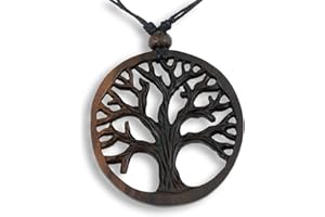 Island Piercings, collana con ciondolo in legno (albero della vita), regolabile, N267