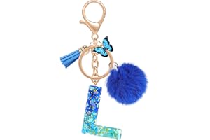 MWOOT Name Buchstabe Schlüsselanhänger, Blau Schlüsselband für Damen Mädchen Geschenk, Harz Schlüsselringe für Tür Auto Schlüssel Handtaschen Deko