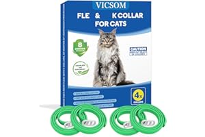 VICSOM Collare Antiparassitario per Gatti, Collare Antipulci Gatto, Collari Antiparassitari per Gatti, 8 Mesi di Protezione Naturale Collare Gatto Antiparassitario Regolabile Impermeabile 18.8In Verde 4Pcs