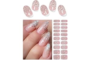 WAHRSHEI Unghie Gel Adesive UV Semi-indurito, 20pcs French Sequin Pellicola per Unghie Autoadesiva
