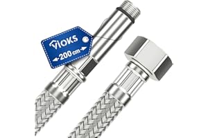 VIOKS Wasserschlauch Panzerschlauch 1/2 Zoll (19,3mm) ÜM x M10 200 cm - Schlauch Anschlussschlauch Flexschlauch fuer WC Spülkasten Waschbecken Küchenarmatur Bad Wasserleitung Flexibel