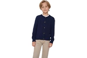 SMILING PINKER Mädchen Aran Strickjacke Jungen Kinder Gestrickt Rundhals Baumwolle Grobe Pullover Jacke mit Knopf