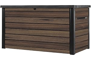 Keter Signature Ontario 870L Outdoor Storage Box – Rosewood | Weather‑Resistant Wood‑Look Storage Box with Lockable Lid, Extr