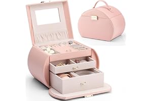 Vlando Scatola Portagioie, Organizzatore da Ragazza,Valigetta per Gioielli con 2 Cassetti, Portagioielli da Viaggio per Anelli Orecchini Collane Bracciali, con Carta di Saluto, Idee regalo (Rosa)
