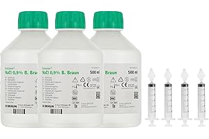 PARAVOSTRA B-BRAUN | Physiologisches Serum | Verflüssigt und befeuchtet die Nasenschleimhäute | Sekrete beseitigen | Ermöglicht das Spülen und Behandeln von Wunden | Set mit 3x500 ml + 4 Baby-Nasenspritzen