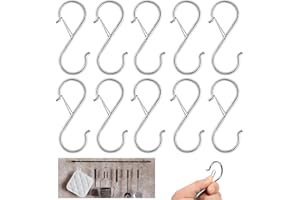 bonitacrylic 10 Pack S Shaped Hooks Metal for Hanging Heavy Duty Large 9cm with Safety Buckle for Pan Utensil Closet Rod Outdoor Lights Kitchenware Bathroom Garden Office Plant Silver