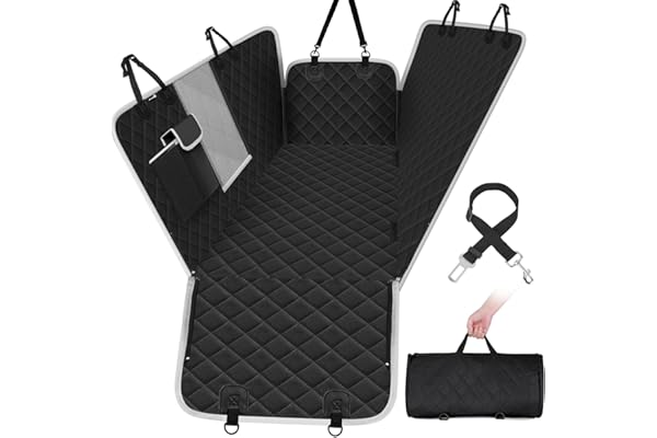 Pecute Protection Voiture Chien avec Fenêtre de Visualisation,Housse Voiture Chien Imperméable Anti-déchirure de Siège Arrière Coffre avec Sac de Rangement,Ceinture chien voiture bonus(146x136cm,Noir)