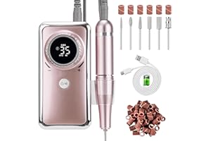 Madenia Rechargeable Nail Drill 35000RPM Professional, Electric Nail Files Portable USB e File for Acrylic Nails Gel, Adjustable Speed Electric Manicure and Pedicure Set with 6 Drill Bits