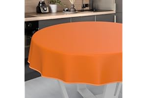 ANRO Mantel de Hule Lavable, para jardín, Exterior e Interior, Redondo, 140 cm, con Dobladillo, Color Naranja
