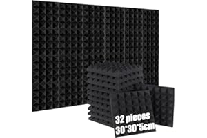 SUZAO Lot de 32 Mousse Acoustique, 30 * 30 * 5cm Mousse Phonique Anti Bruit Haute Densité Ignifuges, Absorption Acoustique, pour Salle de Cinéma Maison, Studios d'enregistrement, Salles de Musique