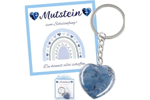 Znnhnn Mutstein für Kinder Einschulung, Glückssteine Schlüsselanhänger mit Grußkarte und Organza Beutel, Einschulung Geschenk Glückssteine Jungen, Glücksbringer Kinder, Schultüte Füllung