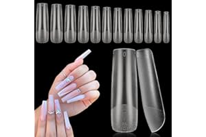 Deciniee Faux Ongles Transparents, 240 Pièces Acrylique Français Demi Couverture Forme de Cercueil, 12 Tailles Demi Couverture Professionnelle Sans Pli Kit D'extension D'ongles Pour Nail Art