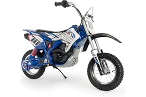 INJUSA – Moto Cross Blue Fighter 24V para Niños +6 Años con Ruedas Hinchables Llantas Metálicas Velocidad Progresiva en Puño y Freno de Tambor