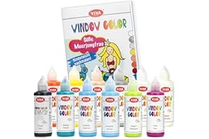 LM-Kreativ Window Color Set Süße Meerjungfrau – Tauche ein in eine Welt voller Farben mit 11 x 80ml Farben & 1 x 80ml Konturfarbe auf Wasserbasis, Vorlagenheft mit 35 Meerjungfrau-Motiven