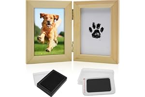 QIGEEKU Pfotenabdruck-Rahmen-Set mit großen, Hunde-/Katzenpfotenabdruck-Set, tintenlose Pfotenabdruck-Stempelkissen für Hunde, Speichern Sie die Fußabdrücke Ihres Haustiers für immer (Zweifach Schwarz)