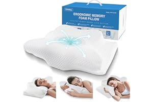 Gobikey Almohada Cervicales y Cuello, Almohada Cervical de Espuma Viscoelastica, Almohadas Antironquidos para Dormir de Lado, Espalda y Estómago, 62x39x11/13cm, Blanco