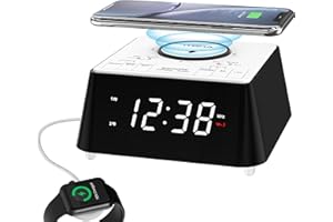 iTOMA Radio réveil Rechargeable sans Fil avec Haut - Parleur Bluetooth, Radio FM de Chevet, Double Alarme avec Snooze, Recharge USB, veilleuse et écran dimmable 205