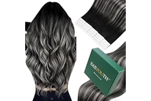 ‎EASYOUTH Easyouth Extensions Echthaar Tape Ombre Schwarz Echthaar Extensions Tape Balayage Natürliches Schwarz Silber Echthaar Tape in Extensions Natürlicher Glanz 45 cm 40g 20pcs #1B/Silver/1B