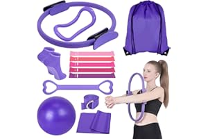 DVDGSC 13 Piezas Pilates Essential Kit: Kit Pilates en Casa Anillo Mágico Bandas y Accesorios para Glúteos Firmes Brazos Definidos - Set Hogar Gimnasio