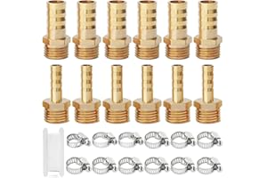 12 Set Brass Hose Barb Fittings Josaton 1/4" BSP Male x 10mm Barb Hose Connector 1/4" BSP Male x 6mm Hose Barb Pipe Fitting with Hose Clamp for Air Water Fuel