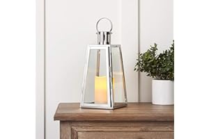 Lights4fun Grande Lanterne Trapèze en Acier Inoxydable avec Bougie LED à Piles, 28cm