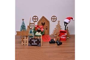 JOYSAL Wichteltür Zubehör Weihnachten Set 24Pcs, Miniatur Weihnachtswichtel Tür, Holz Wichtel Tür Deko, mit Miniatur Briefkästen, Zäun, Leiter, Stiefel, Kranz, Feentür Set für Kinder Geschenke