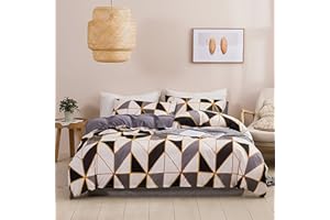 VGZSYOMQIB Motivo Geometrico Set Copripiumino Singolo Bambini Completo 1 Sacco Copripiumino 135x200 cm e 1 Federe 50x75 cm Copri Piumone Scacchi Righe Parure Biancheria Letto Bambina Ragazza Gris Noir