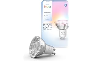 Philips Hue Essential Smart LED GU10 Spotlight, Luce Bianca e Colorata, 4.7 W, 2200 K–6500 K, 345 lm, Dimmerabile, Compatibile con Alexa, Google Assistant e Apple Home, Pacco da 1