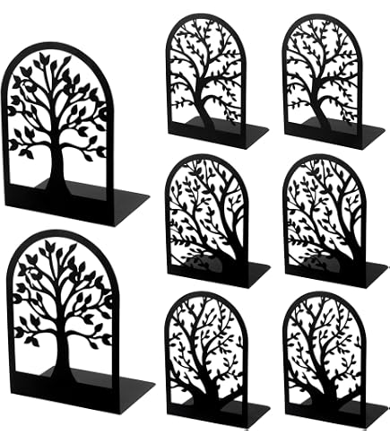 Lot De 6 Serre-Livres En Métal Noir – Motif Arbre Creux – Antidérapants – Dimensions 17,5x12x8,5 Cm - 4