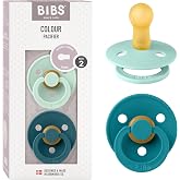 BIBS Colour Pacifier, 6-18 Months, Pack of 2, Nordic Mint/Forest Lake | Round Teat | Natural Rubber Latex | Size 2 | BPA Free