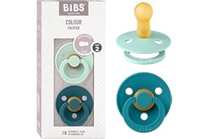 BIBS Colour Paquete de 2 chupetes. Libre de BPA, Tetina redonda. Látex natural, Talla 2 (6-18 meses), Nordic Mint/Forest Lake