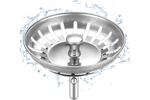 HUAERSICO Universal Abflussstopfen 80 mm - Abflusssieb küchenspüle - Blanco spüle zubehör - Spülbecken Stöpsel - Waschbeckensieb, für Abflussöffnungen 80 bis 82 mm (2 Ersatz Dichtung