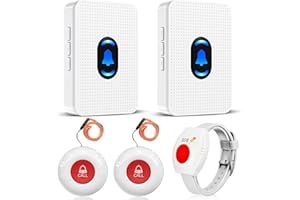 DAYTEE Daytech Bracelet Alarme Personne Agee,Détecteur de Chute,Alarme Personnelle pour Personnes Agées/Enfants/Patients,pour Aidants à Domicile, sans Abonnement (2 Récepteurs + 2 Boutons + 1 Bracelet)