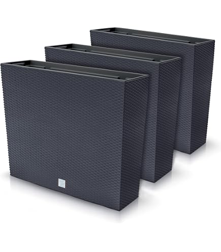 Vaso Quadrato Rato Con Inserti In Rattan 32 Cm Antracite - Antigelo E UV