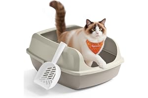 Feandrea Caja Arenero con Bordes Altos, Tamaño XXL, Abierta, con Pala, para Gatitos y Gatos Grandes, Beige Capuchino PPT010LH01