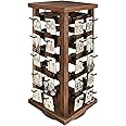 Ikee Design 5 Tiers Easy Assemble Wood Rotating Jewelry Display Tower with 42 Removable Hooks,Spinning Earring Card Storage Display Stand for Store, Showcase, Tradeshow and Home,Brown Color