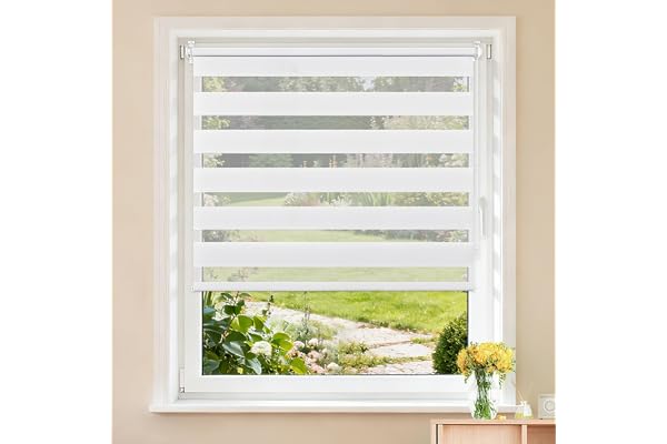 Buseu Store Enrouleur Jour Nuit sans Perçage, Installation Facile par Clips, Rideau Occultant et Translucide pour Fenêtre ou Porte, Blanc, 70l x 100L cm (Largeur du Tissu 70 cm)