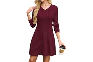 AUSELILY Strickkleid Damen Herbst V Ausschnitt Herbstkleid Elegant Pulloverkleid Langarm Casual Kleid