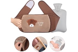 HOMMFAIR Hot Water Bottle,Warm Water Bag Natural Rubber with Soft Plush Waist Belt Hot Water Pouch for Winter Pain Relief Waist Back Neck Shoulders 1 Litre