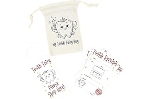 A&M Natural Living Tooth Fairy Bag Set, Tooth Fairy Kit Includes 1 x Tooth Bag, 20 x A7 Tooth Fairy Certificates and 1 x Door Hanger, Designed and Printed in The UK, The Perfect Tooth Fairy Gift