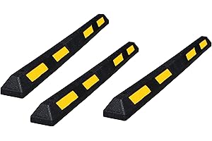 ADO - Tope de Ruedas Parking de Caucho Negro 1800x150x100mm | Con Bandas Amarillas Reflectantes para Mayor Visibilidad | Fácil Instalación, 3-Topes
