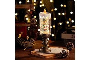 Auniq Lanterna di Natale a globo di neve con musica e luce LED, Candele senza fiamma Globo di neve natalizio LED Musicale Babbo Natale Fiocco di Neve Lampada di Natale Luce notturna di Natale Regalo