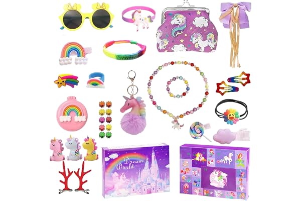 Ajuanbazha Calendrier de l'Avent 2024 pour Filles, 24 Jours de Surprises avec Accessoires Licorne, Idéal pour Enfants de 3, 4, 5, 6, 7, 8, 9, 10 Ans, Cadeau de Noël Parfait pour Fille (B)