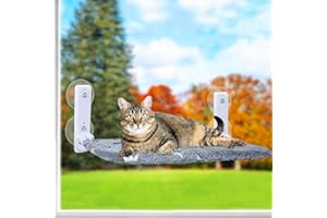 QIEERXI Cat Window Bed - Foldable Cordless Cat Window Hammock Perch with 4 Strong Suction Cups, Reversible Washable Cover Hammock Bed for Indoor Glass Windows and Interior Walls, Supports 18KG (52x30CM)
