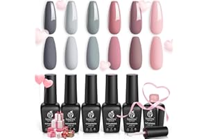 BEETLES GEL POLISH Beetles Gel Nail Polishes- Bridesmaid Beauty Classic Nude Gray Pink 6 Colors Gel Polish Kit Popular Nail Art Design Soak Off LED Lamp Nail Polish Gel DIY Manicure Kit Valentines Nail Art