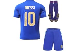 MAILLOT ENFANT Argentine Copa-American #10 Leo Maillot Extérieur Football pour Enfants Shorts, Chaussettes, Tailles Jeune, Coffret Cadeau
