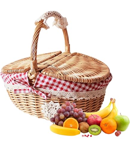 Happypicnic Rieten Picknickmand - 15 Inch Groot - Met Handvat, Deksel En Uitneembare Voering - Vintage Handgeweven - Perfect Voor Picknick, Camping En Moederdag 2 miniatura